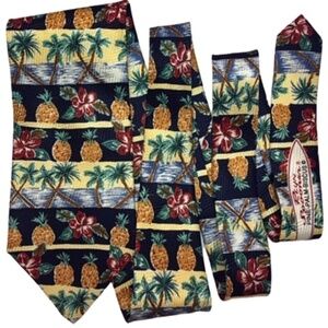 REYN Spooner Pine-Palm-Biscus Tiki 100% Silk Necktie USA Unworn Vintage